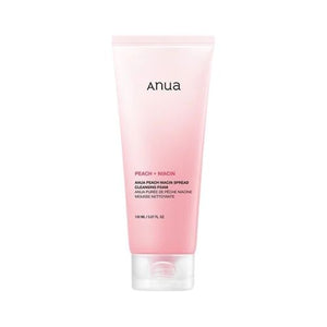 Anua Peach Niacin Spread Cleansing Foam Korean facial cleanser
Anua Peach Niacin cleansing foam texture and packaging
Anua niacinamide peach cleanser for oily acne-prone skin