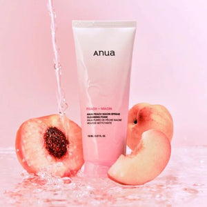Anua Peach Niacin Spread Cleansing Foam Korean facial cleanser
Anua Peach Niacin cleansing foam texture and packaging
Anua niacinamide peach cleanser for oily acne-prone skin