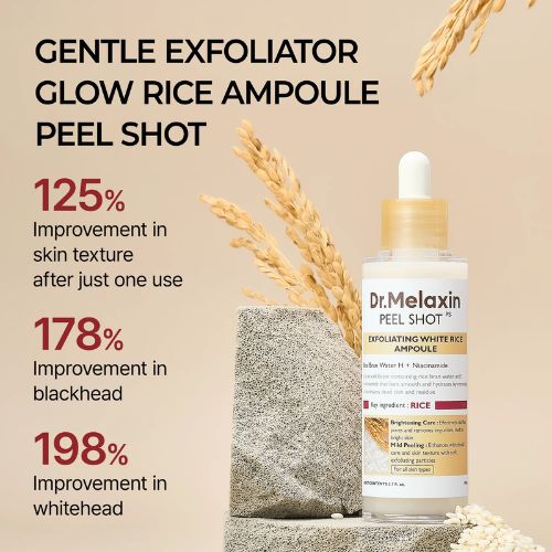 Dr. Melaxin Peel Shot Exfoliant White Rice Ampoule – Korean exfoliating serum for whiteheads and texture – Buy online in Dubai UAE