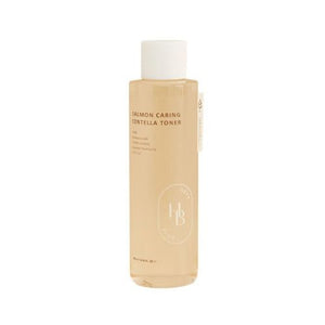 Heveblue Salmon Caring Centella Toner bottle with pink-toned liquid
Korean toner for sensitive skin with centella, salmon PDRN, and hyaluronic acid
Close-up of pH 5.5 salmon soothing toner for moisture barrier care
Lightweight hydrating toner texture on palm for dry or irritated skin