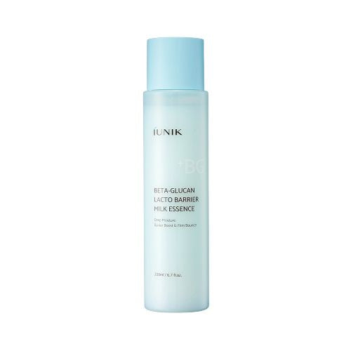 iUNIK Beta Glucan Lacto Barrier Milk Essence bottle packaging
milky essence texture close-up on skin
probiotic hydration essence for sensitive skin
Korean skincare product display at Crescite Beauty UAE