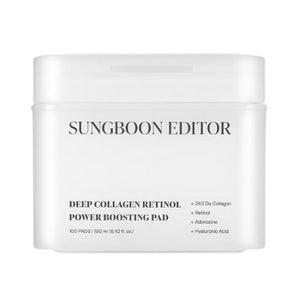 Sungboon Editor Deep Collagen Retinol Power Boosting Pads – Korean anti-aging toner pads with collagen and retinol for glowing, hydrated skin, available in UAE