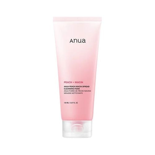 Anua Peach Niacin Spread Cleansing Foam Korean facial cleanser
Anua Peach Niacin cleansing foam texture and packaging
Anua niacinamide peach cleanser for oily acne-prone skin