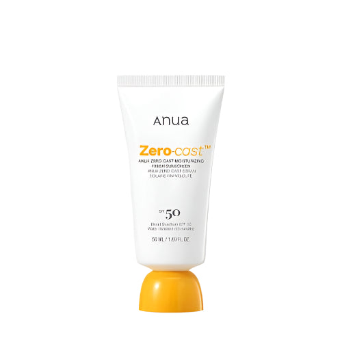 Anua Zero-Cast sunscreen bottle with pump on a white background