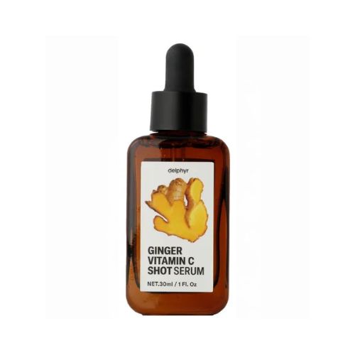 Delphyr Ginger Vitamin C Shot Serum bottle for brightening and dark spot care.  - crescitebeauty.com