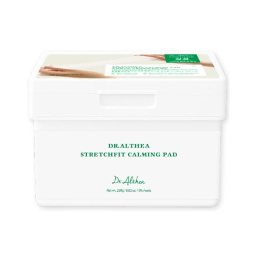 Dr. Althea Stretchfit Calming Pad container and stretchable pad
Korean soothing toner pads for sensitive and acne-prone skin
Cooling cica calming pads packaging for daily skincare routine