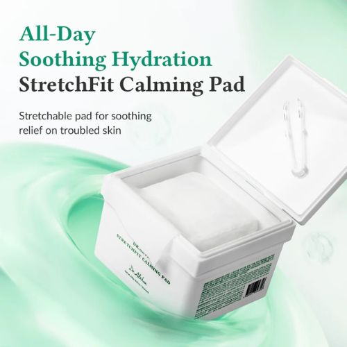 Dr. Althea Stretchfit Calming Pad container and stretchable pad
Korean soothing toner pads for sensitive and acne-prone skin
Cooling cica calming pads packaging for daily skincare routine
