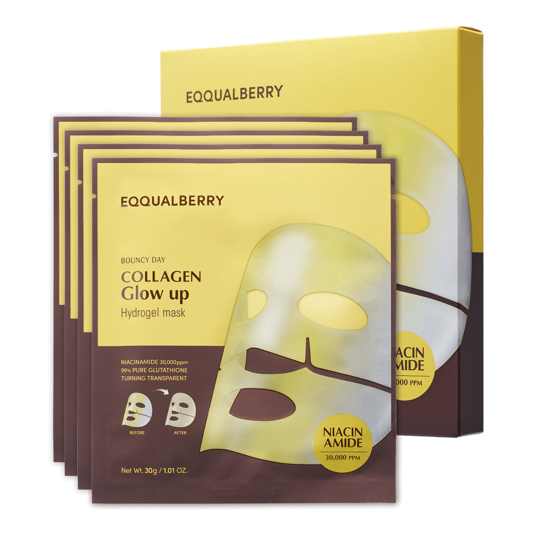 EQQUALBERRY Collagen Glow Up Hydrogel Mask 4pcs.