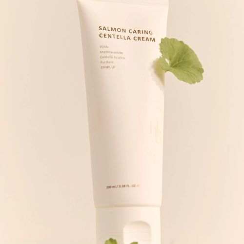 Heveblue Salmon Caring Centella Cream tube with salmon & centella design
Moist, non-sticky cream texture of Heveblue Centella Cream on hand
Salmon PDRN Korean cream for hydration and skin barrier repair
Soothing moisturiser with rice bran water and milk protein extract
