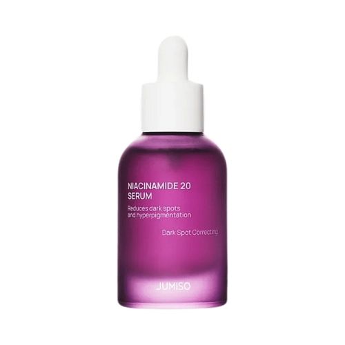 Jumiso niacinamide 20 serum bottle packaging front view
lightweight brightening serum texture dropper close up
non sticky Korean dark spot serum swatch on skin
authentic Korean skincare UAE Crescite Beauty serum display
