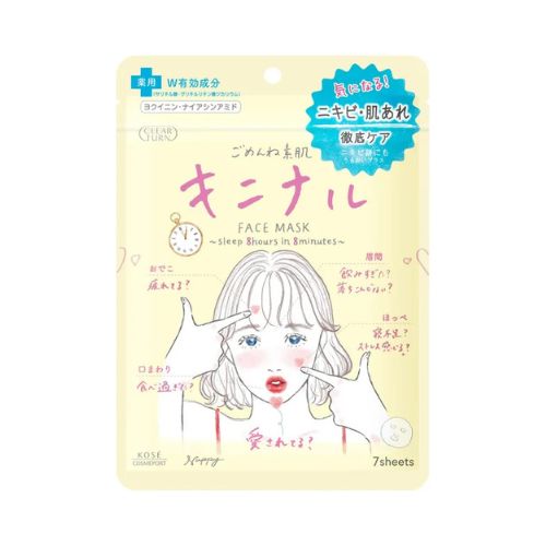 Kose Clear Turn Kinishinai Mask – Japanese acne care sheet mask with salicylic acid,Soothing sheet mask for acne-prone and rough skin – with salicylic acid and calendula extract,Anti-acne sheet mask in Dubai – Kose Kinishinai Mask with salicylic acid and vitamin E