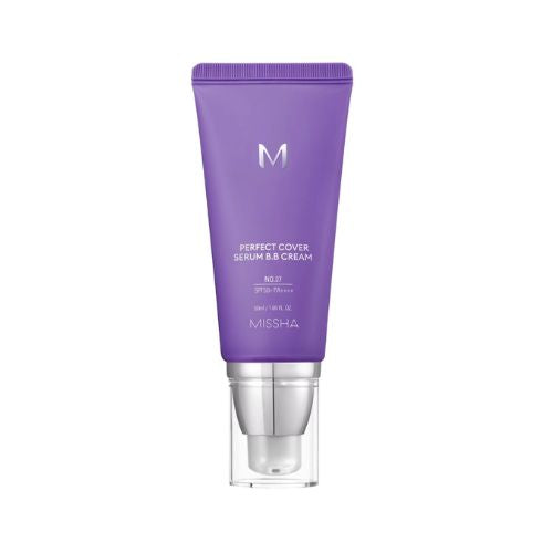 Missha M Perfect Cover Serum BB Cream tube packaging
Korean serum BB cream texture swatch for radiant skin
Missha BB cream foundation for natural makeup finish