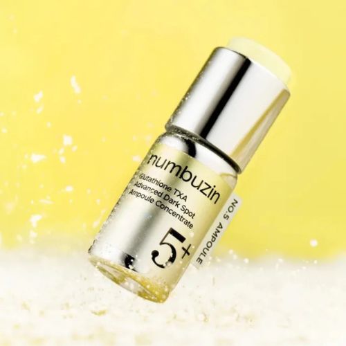 Numbuzin No.5 Glutathione TXA Advanced Dark Spot Ampoule bottle
Numbuzin No.5 dark spot ampoule serum texture
Numbuzin No.5 Glutathione TXA ampoule applied on skin