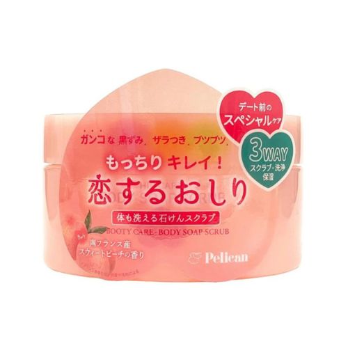 “Pelican peach-scented exfoliating body bar made in Japan”
