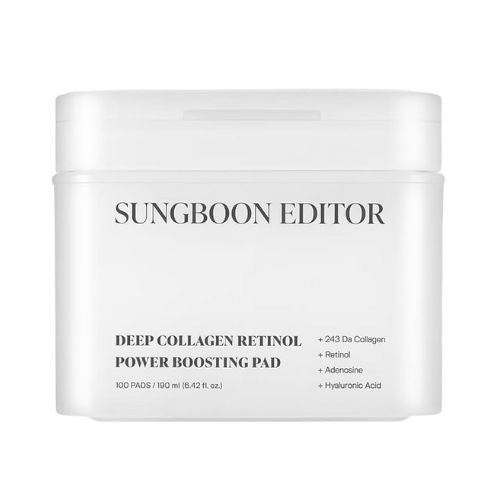Sungboon Editor Deep Collagen Retinol Power Boosting Pads – Korean anti-aging toner pads with collagen and retinol for glowing, hydrated skin, available in UAE