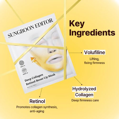 Sungboon Editor Deep Collagen Retinol Tension Boost Up Mask – Lifting hydrogel V-line face mask set for jawline and anti-aging skincare, available in Dubai UAE4sheets.