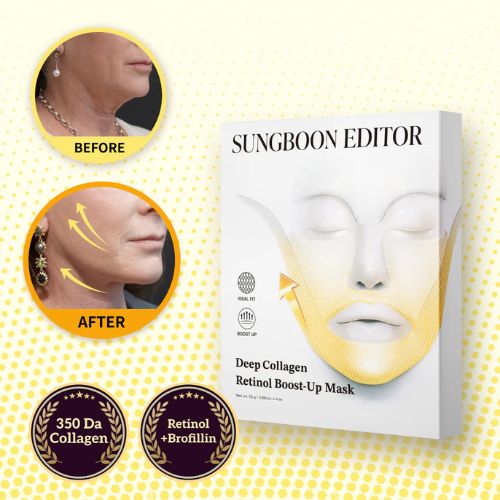Sungboon Editor Deep Collagen Retinol Tension Boost Up Mask – Lifting hydrogel V-line face mask set for jawline and anti-aging skincare, available in Dubai UAE4sheets.